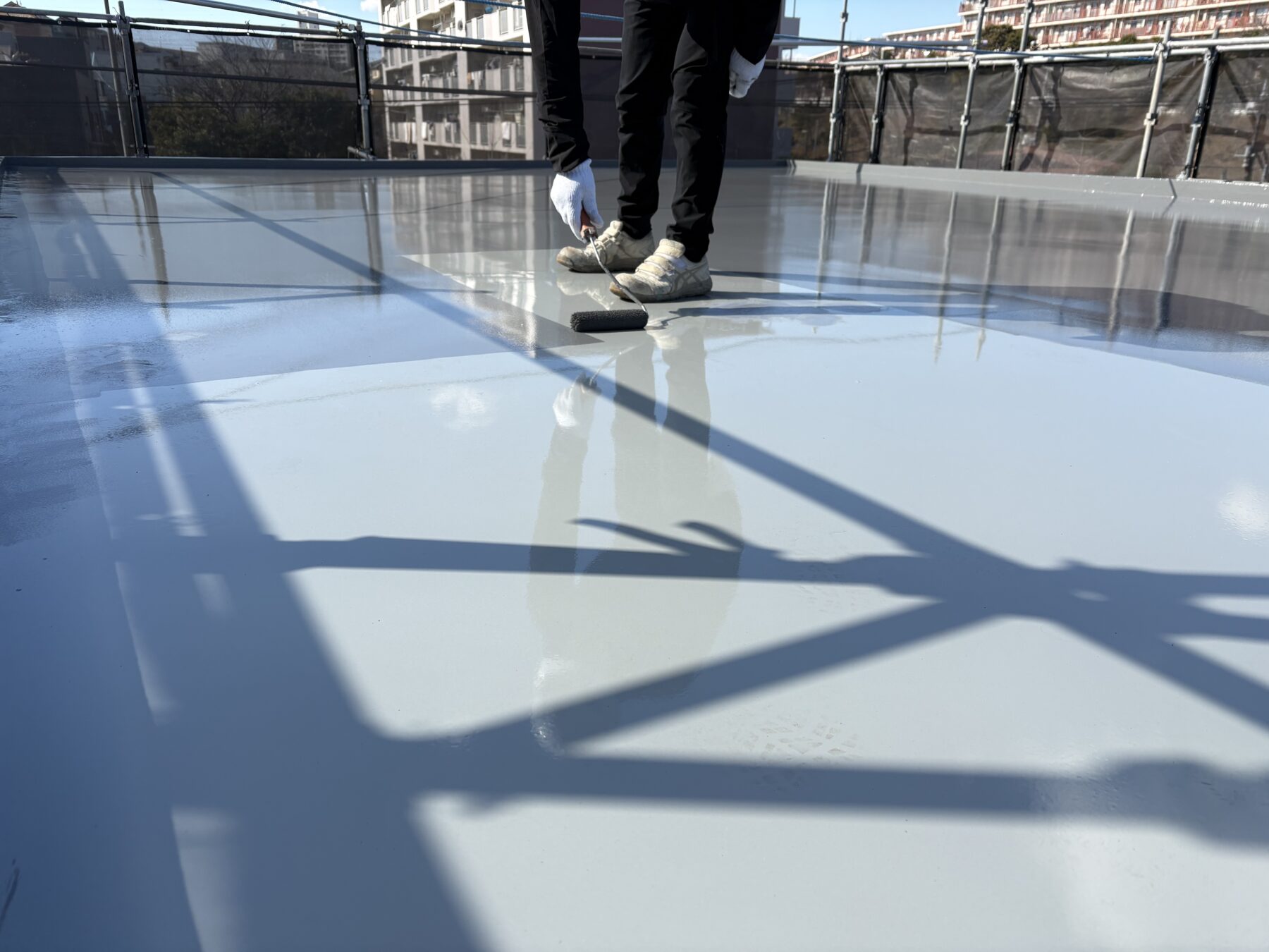 川崎市 Hマンション エントランス屋上防水 ウレタン塗膜密着工法